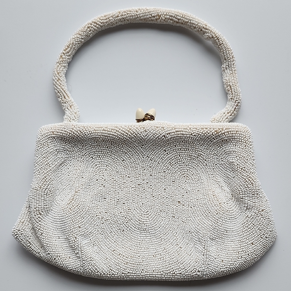 Walborg Vintage 1950's Beaded Clutch with Ivory & Gold Clasp